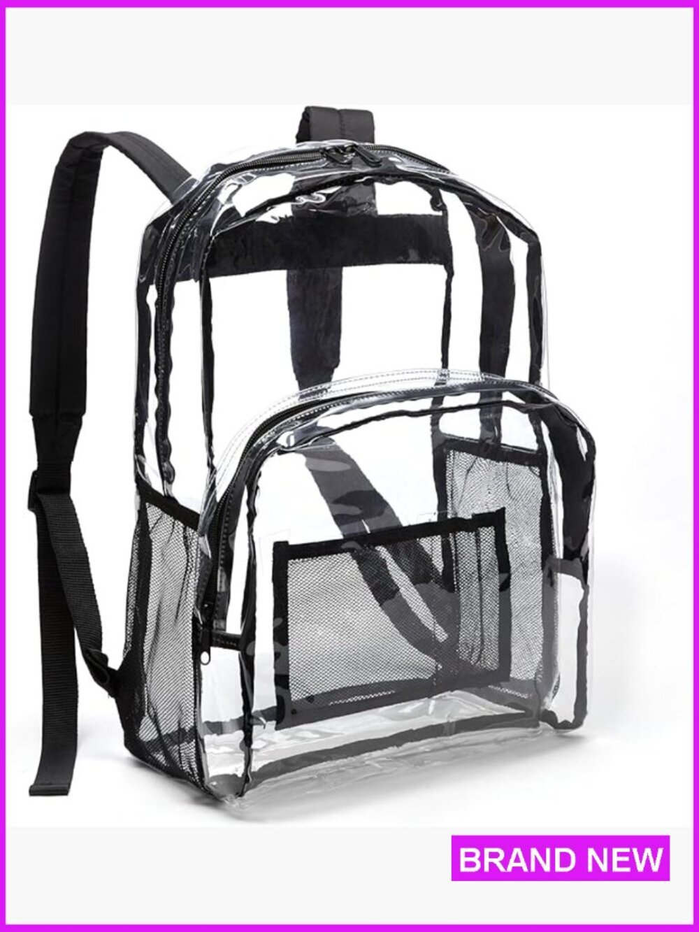Clear Plastic School Backpack Water-Resistant PVC Reinforced Straps Roomy